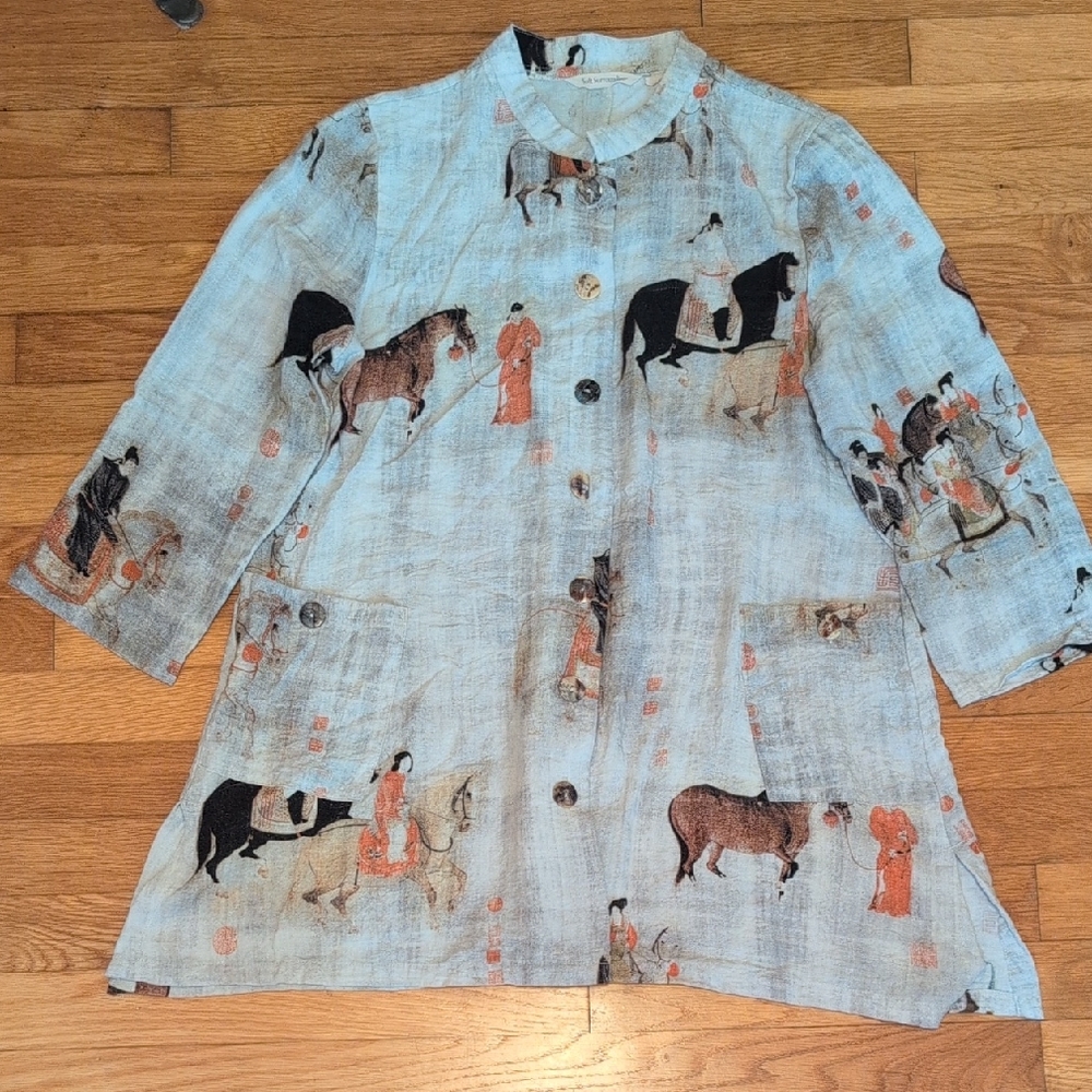 Vintage Style Horse Print Button-Up Shirt